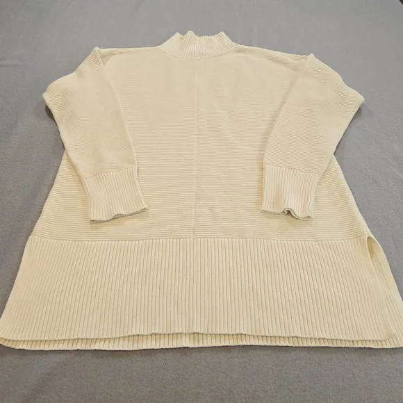 Talbots Tunic Sweater Womens L Cream Mock Neck Ribbed Knit Side Slit JO5161 - Picture 1 of 5